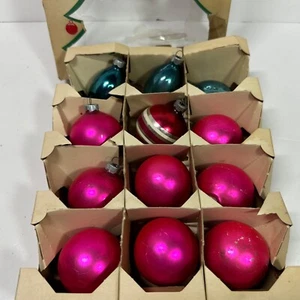 Vtg Shiny Brite Christmas Ornaments In Box 12 Shiny Bright Blue Sphere Pink Ball - Picture 1 of 11