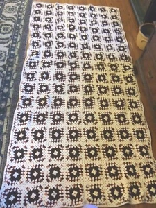 Brown Tan And Cream Granny Square Afghan 96 In By 46 In - Picture 1 of 2