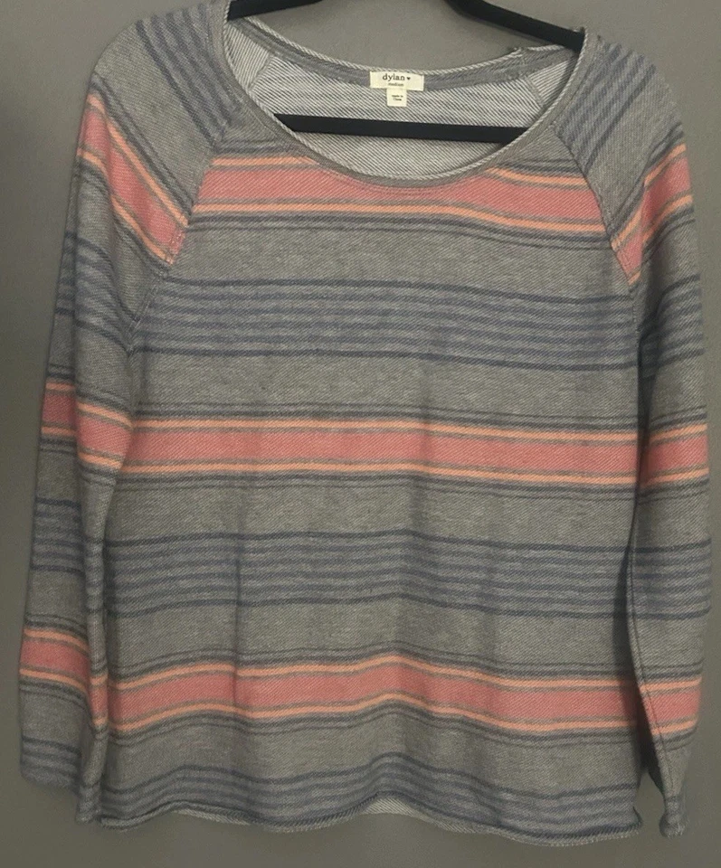 dylan 🖤 条纹长袖低圆领轻便针织上衣灰色珊瑚蓝色 M — 第 1/3 张图片