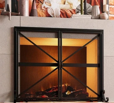 "MAMPARA CHIMENEA BELLEZA FUEGO MALLA HIERRO FORJADO 2 PUERTAS 35"" X 28""" Foto 1 de 4