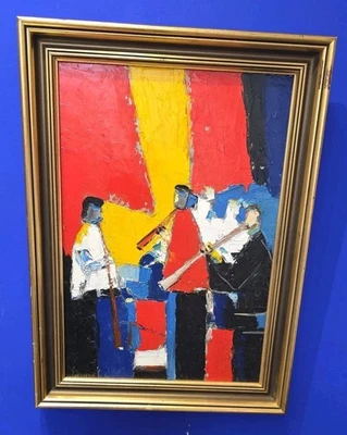 Tableau huile l' Orchestre signé Cubisme Coloriste XXème - Photo 1/4