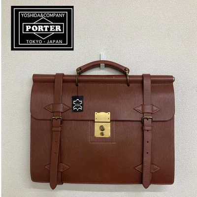 PORTER Dulles Bolso de Negocios Maletín con Cerradura Cuero Marrón Unisex Foto 1 de 4