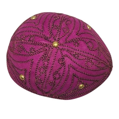 Sombrero Henry Pollak Vintage Magenta Bordado Lana Acentos Dorados y Diseño Intrincado Foto 1 de 4