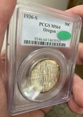 TONER Blazer 1936 S OREGON PCGS MS64 Commemorative Half 50c PQ TONING TONE Comem - Image 1 of 4