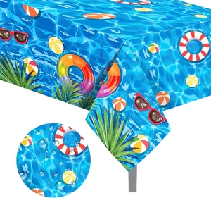 2 Pieces Tablecloth Disposable Plastic Cover Pool Party Summer Hawaiian Beach - Picture 1 of 8