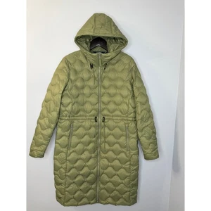 Lands End Quilted Puffer Down Long Jacket Cinched Waist Green Women's L  - Picture 1 of 15