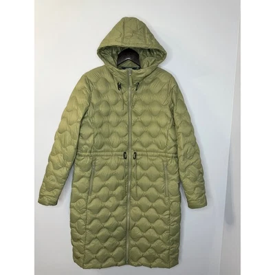 Lands End Quilted Puffer Down Long Jacket Cinched Waist Green Women's L  - Image 1 of 4