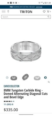 Anillo de carburo de tungsteno de 8 mm - Cortes diagonales alternos abovedados y borde biselado Foto 1 de 4