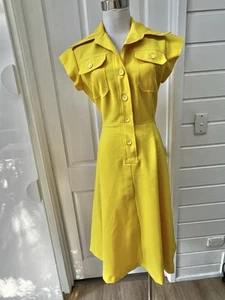 Vintage 70s WINGS Yellow Short Sleeve A-Line Midi Dress - Small - Picture 1 of 10