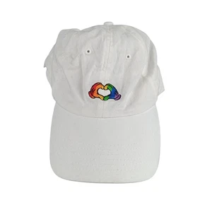 Disney Parks Rainbow Heart Hands Baseball Cap White Adjustable Strap Cotton - Picture 1 of 8
