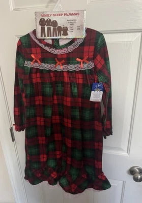 Nightgown Matching Girls Pajamas Red Green Plaid w/ Lace Christmas Size 6/6X NWT - Image 1 of 4