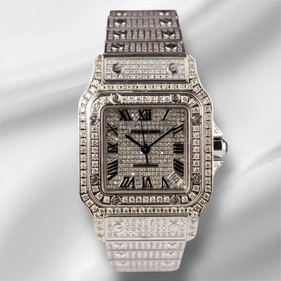 Cartier Santos 32mm Ladies Watch Iced 10ct White Diamonds Ref 2823 - Image 1 of 4