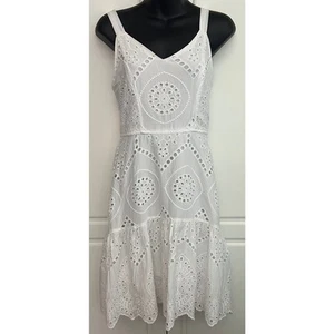 Japna White Eyelet Lace Ruffle Tiered Sleeveless Dress with Smocked Back Size S - Picture 1 of 8