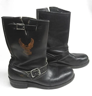 Harley Steel Toe Biker Boots Men's 10 Black 3" Side Logo Buckles - Image 1 of 4