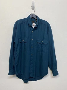 90s Structure Raw Silk Mens Casual Button-Up Long Sleeve Shirt Teal Blue Size S - Picture 1 of 7