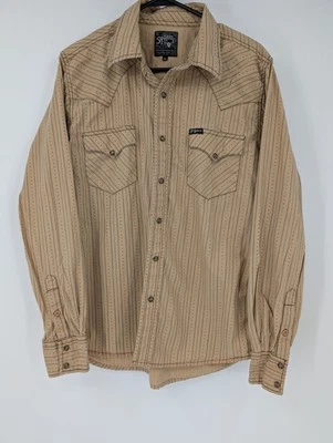 Southern Thread Shirt Mens Medium Long Sleeve Pearl Snap Tan Cotton Western... - Image 1 of 4