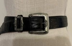 Vintage 1990er Brighton schwarzer Krokodil geprägter Ledergürtel/versilberte Schnalle - Bild 1 von 21