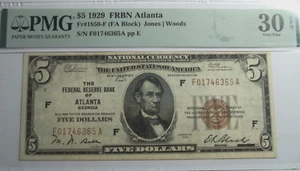PMG 1929 $5 FRBN Atlanta (F) VF - 30 EPQ FR#1850-F - Picture 1 of 2