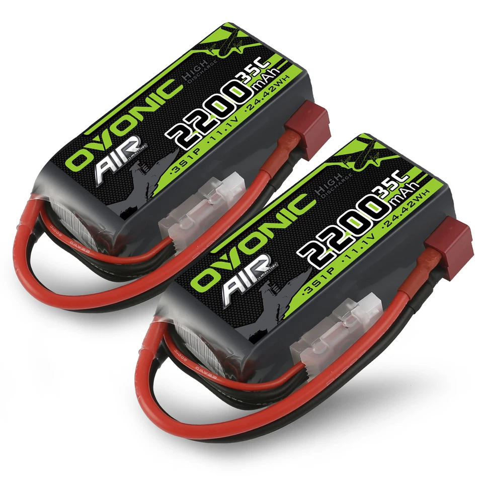 2X OVONIC 35C 11.1V 2200mAh 3S Kurzer LiPo Akku Deans für Flugzeug Heli RC Auto  - Bild 1 von 4