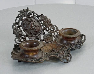 edles antikes Gründerzeit Bronze Schreibtischset Tintenfass Schreibset um 1880 - Bild 1 von 9