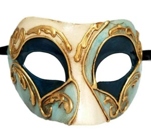 Blue Teal Gold Colombina Masquerade Mask Italy Italian Venetian Made - Picture 1 of 4