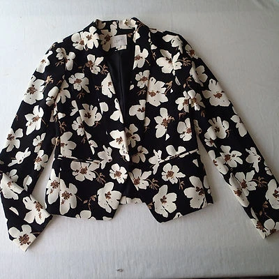 loft ann taylor, blazer, traje, chaqueta talla xs floral negro crema marrón a4 Foto 1 de 4
