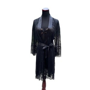 Soma Nightgown And Robe S/M Black Lace Detail All Over Lace Robe Tie Short Bra - Picture 1 of 22