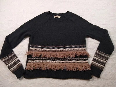 Suéter Hollister Para Mujer S Negro Tostado Flecos Tribal Suroeste Foto 1 de 4