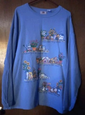 Sudadera vintage años 90 para mujer talla grande 22/24 azul flores jardinería Foto 1 de 4
