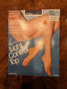 Vintage JCP Sheer Toes Light Control Top Pantyhose Smoke Grey Long Up To 5' 10" - Picture 1 of 5