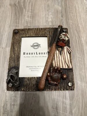 Baseball Glass Picture Frame 3D Holds 4x6 Bat Cap Glove Shoes - Image 1 of 4