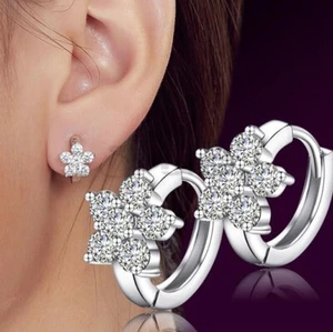 Fashion Ladies 925 sterling Silver Zircon snowflake Ear stud Hoop Earrings Hot! - Picture 1 of 5