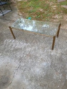 Gold / Brass & Glass Vintage Coffee Table 16 X 40 X 15 - Picture 1 of 11