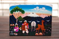 Acrylic and oil Tigua art painting Ecuador South America