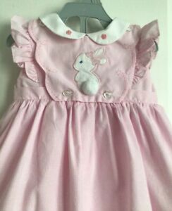 PETIT AMI-3M-Baby Girl Dress w/Bloomer-Removable Front Bunny Bib-Pink Gingham