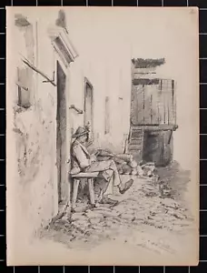 Martin Wilberg retrato de hombre Schenna Selzen Tirol del Sur lápiz firmado 1894 - Imagen 1 de 2