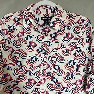 Lands End Top Shirt Women Large Pink Beach Umbrellas Beach Coastal Cruise Resort - Picture 1 of 11