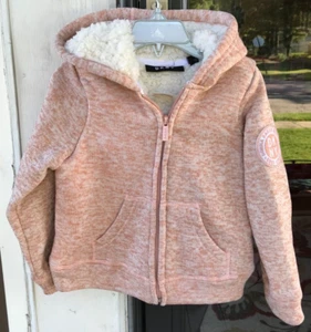 Girls sz 4 DKNY Donna Karan Sherpa Lined Full Zip Heathered Blush Hoodie New A - Picture 1 of 9