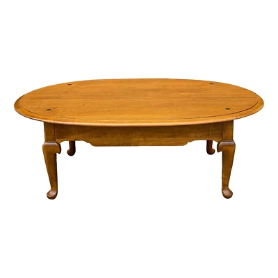 1980s Ethan Allen Heirloom Nutmeg Maple Traditional Queen Anne Oval Coffee Table - Image 1 of 4