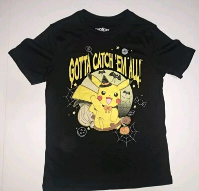 Pikachu Pokemon Halloween Boys Short Sleeve Graphic Shirt Size Large 10/12 #D50 - Image 1 of 4