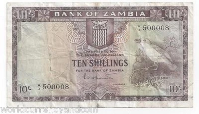 ZAMBIA 10 SHILLINGS P1 1964 CHAPLINS BIRD *FIRST NOTE* BIRD RARE CURRENCY MONEY - Image 1 of 2