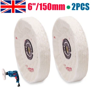 2PCS 6in Round Spiral Stitched Cotton Buffing Polishing Wheel Mop Bench Grinder - Picture 1 of 16