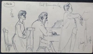 Werner Knoth Paul Baumgarten Musiker Original Zeichnung beidseitig Unikat  - Bild 1 von 2