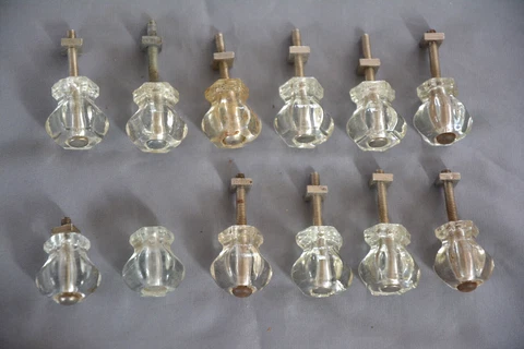 SET 12 ANTIQUE GLASS CRYSTAL DRESSER DRAWER CABINET PULL KNOBS (G5) Cover