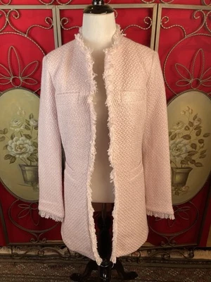 Casaco feminino Venus tamanho 4 rosa tweed franja jaqueta longa primavera Páscoa pastel - Imagem 1 de 4