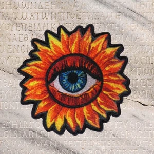 Eye Sunflower Patch Iron-on Applique for Vest Jackets, Clothing, Hats, Backpack - Picture 1 of 18