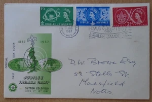 1957 Jubiläum Jamboree illustrierter Ersttagsbrief Sutton Coldfield Spruchstempel - Bild 1 von 2