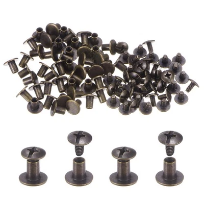 Set 100 borchie metallo rivetti 5/16" testa piatta Chicago viti bottone bronzo - Immagine 1 di 4