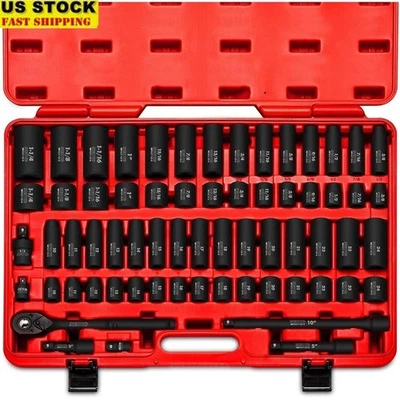 1/2 Drive Impact Socket Set 58 Pieces Heavy Duty Chrome Vanadium Steel New - Image 1 of 4