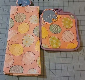 Greenbrier Brand: Easter Eggs Kitchen Towel & Pot Holders Set New, Free Shipping - Picture 1 of 9